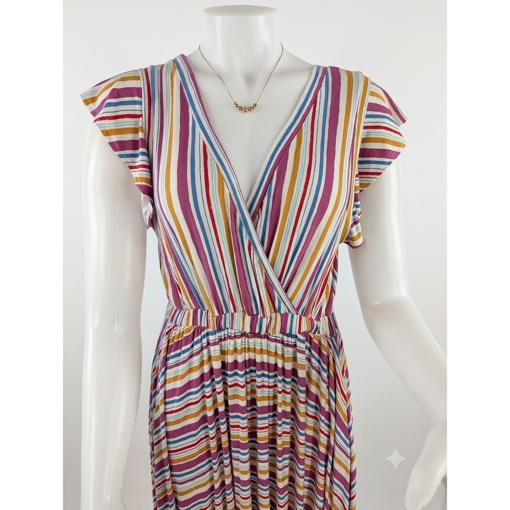 Modcloth Multi Colored Stripe Handkerchief Hem Midi with Pockets Size Small - Picture 2 of 9